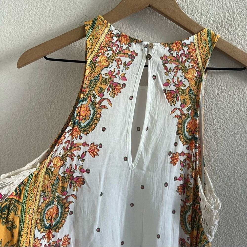 Free People Darjeeling Printed Slip Dress In Ivory Crochet Lace Sides Medium - Picture 6 of 7